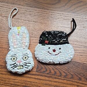 Vintage Beaded and Sequin Bags Bunny and Snowman Coin Purses RARE